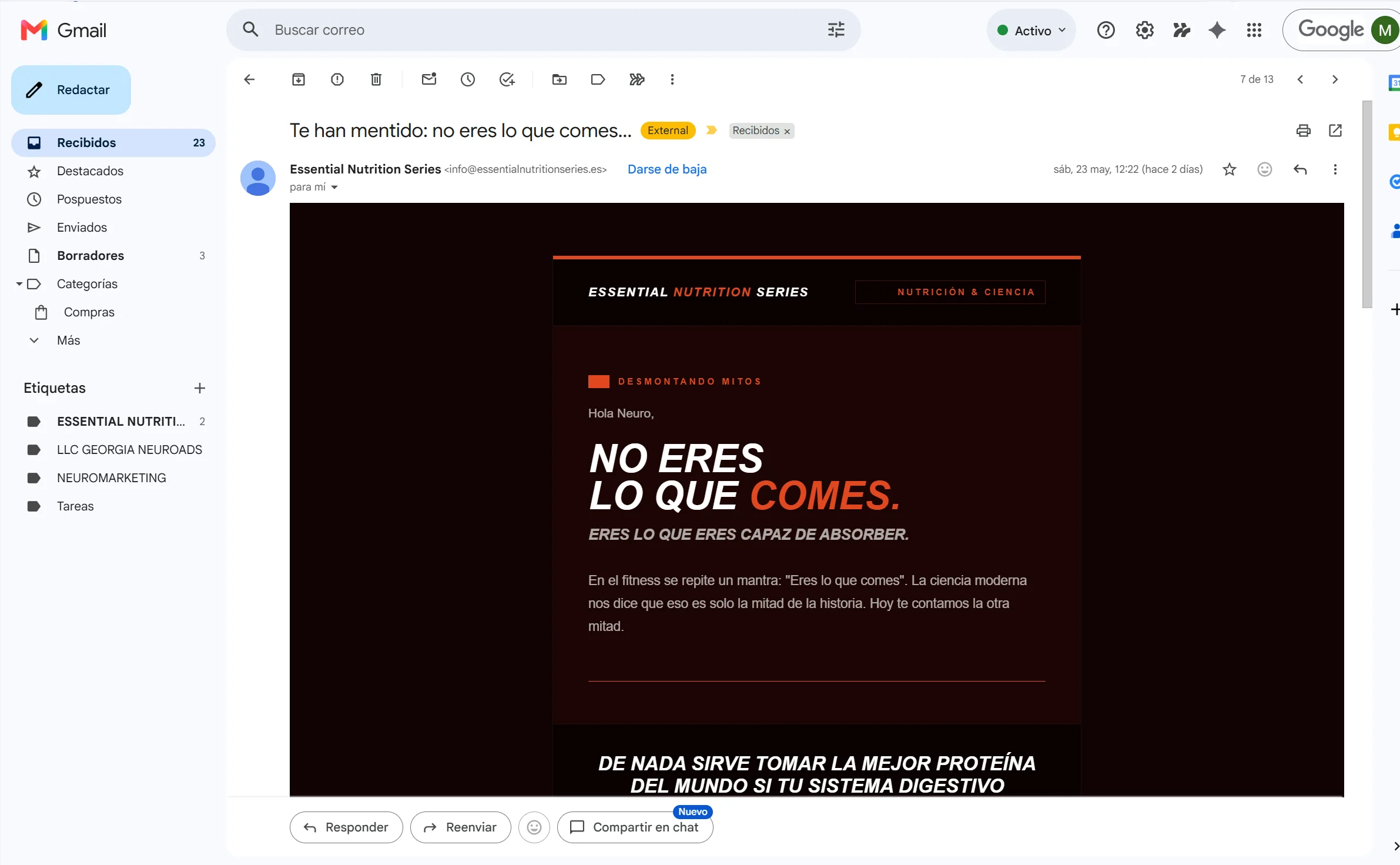 Email visto desde Gmail