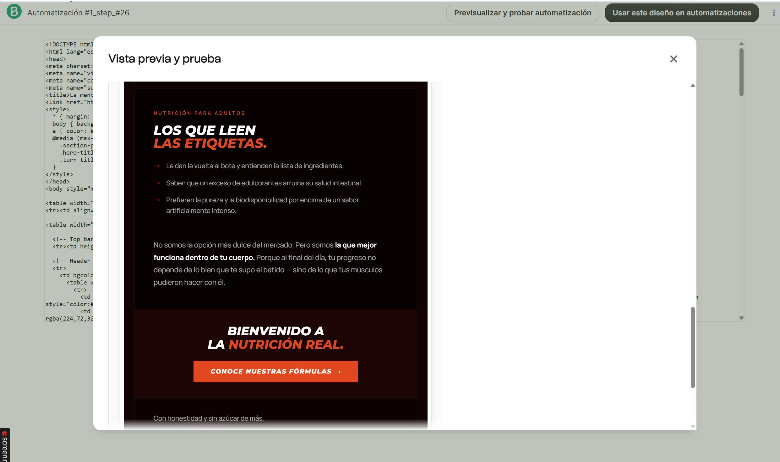 Email en Brevo a código HTML
